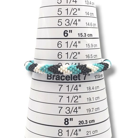 Blue Black White Seed Bead Bracelet Chevron Pattern NON STRETCH - Picture 6 of 6